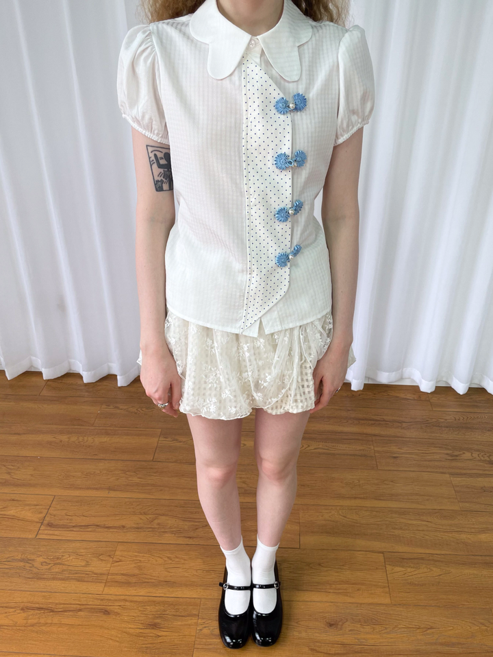 【Loose Smell】Dot Panel Charm Blouse
