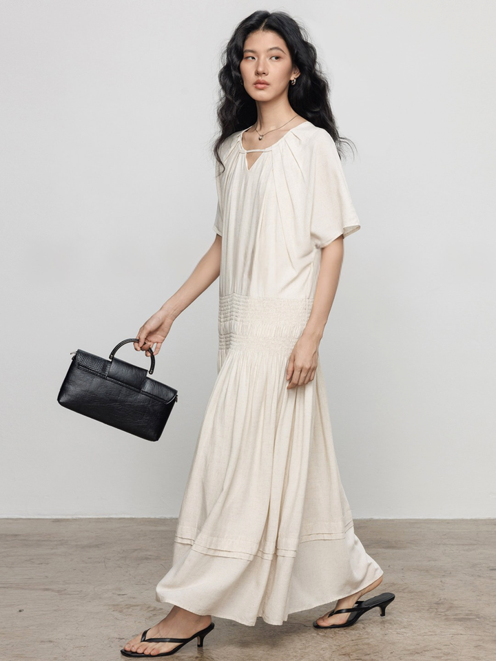 Keyhole Shirring Maxi Dress