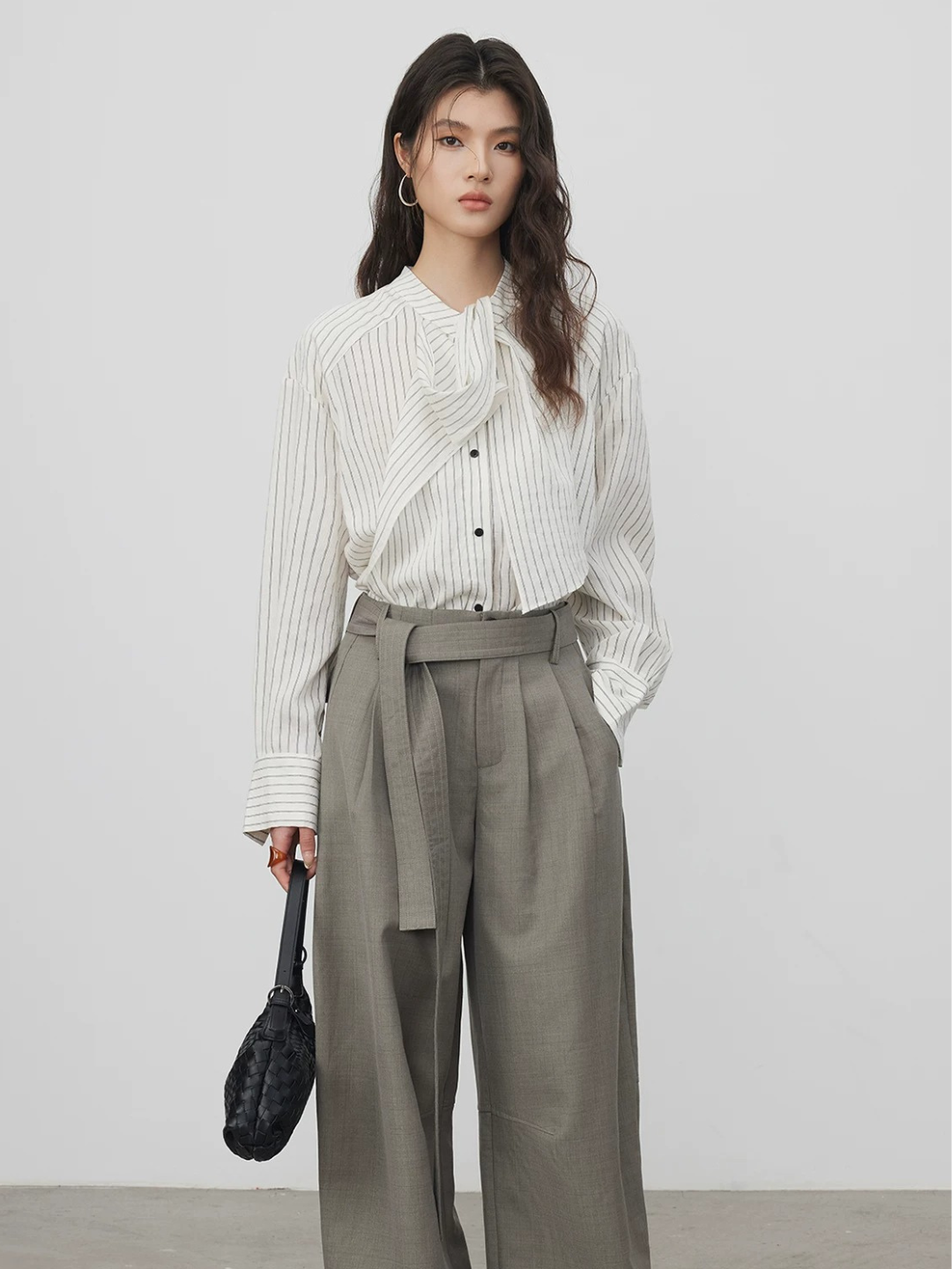 Asymmetric Tie Stripe Blouse