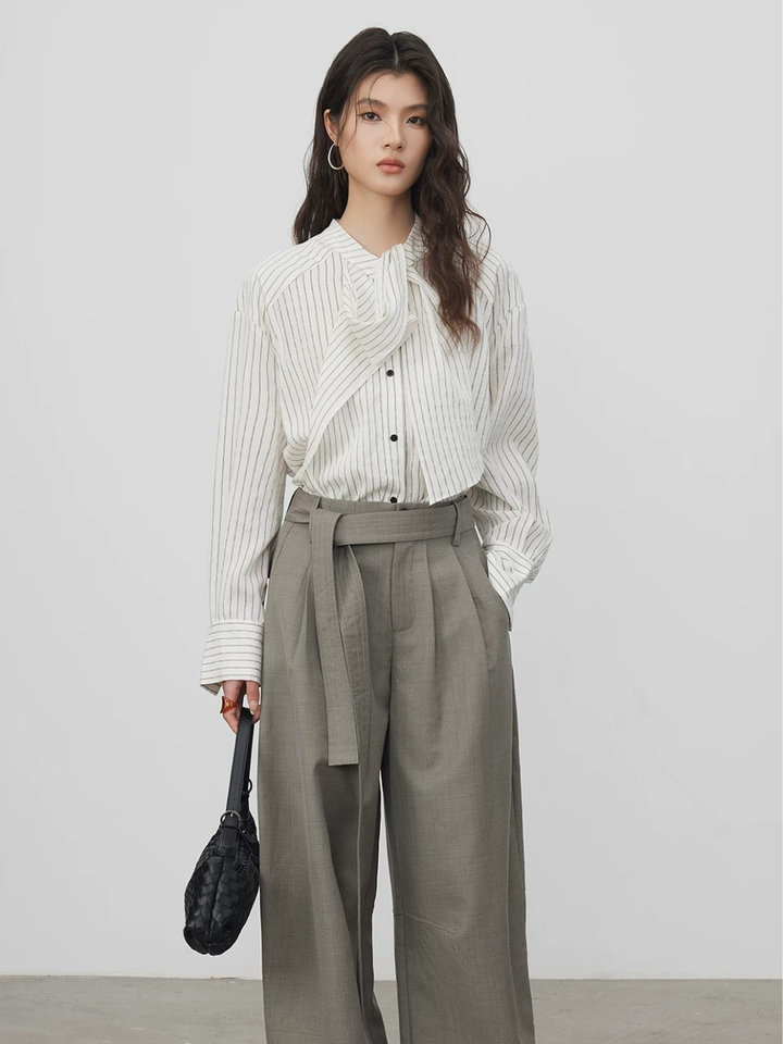 Asymmetric Tie Stripe Blouse
