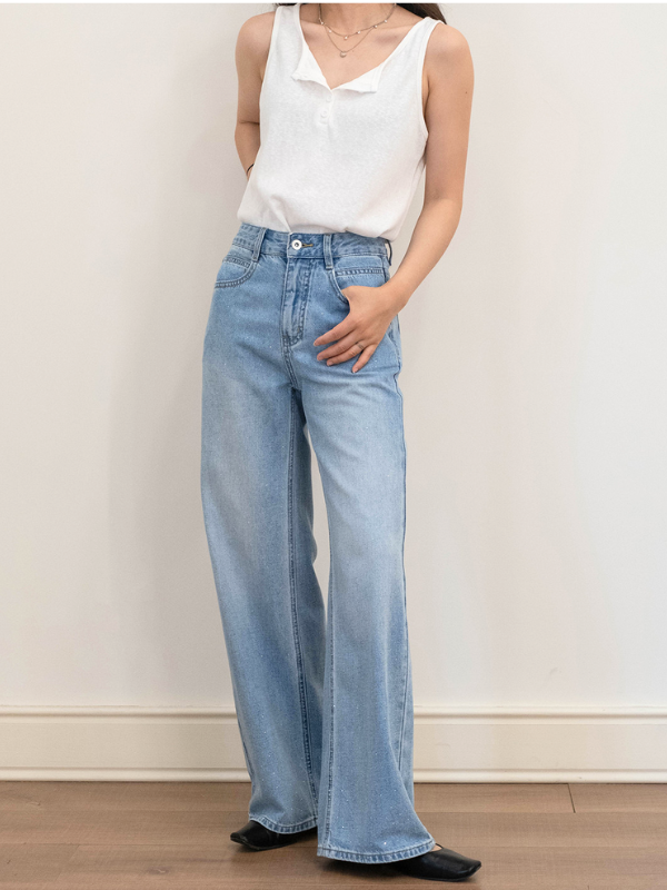 Subtle Glitter Wide Straight Denim（XS〜XL）