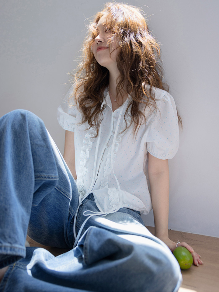 Sky Dot Frill Blouse