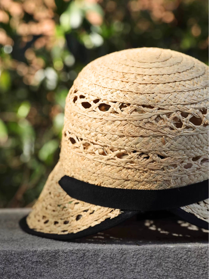 Contrast Ribbon Raffia Hat