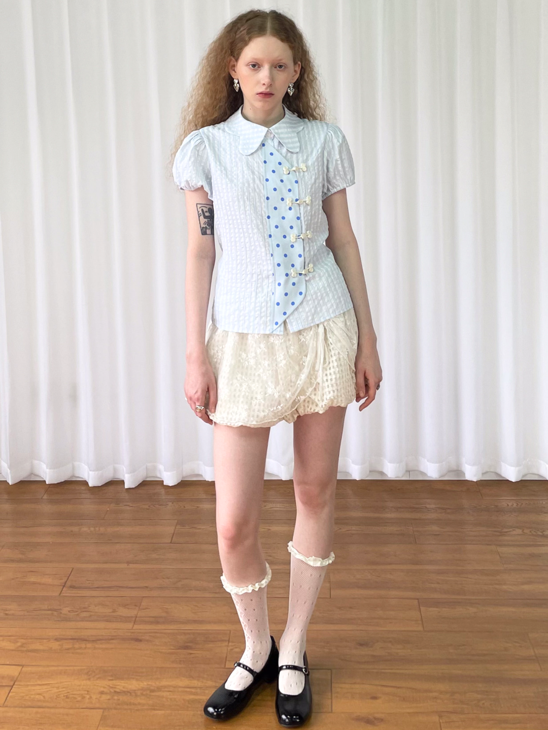 【Loose Smell】Sky Dot Panel Charm Blouse