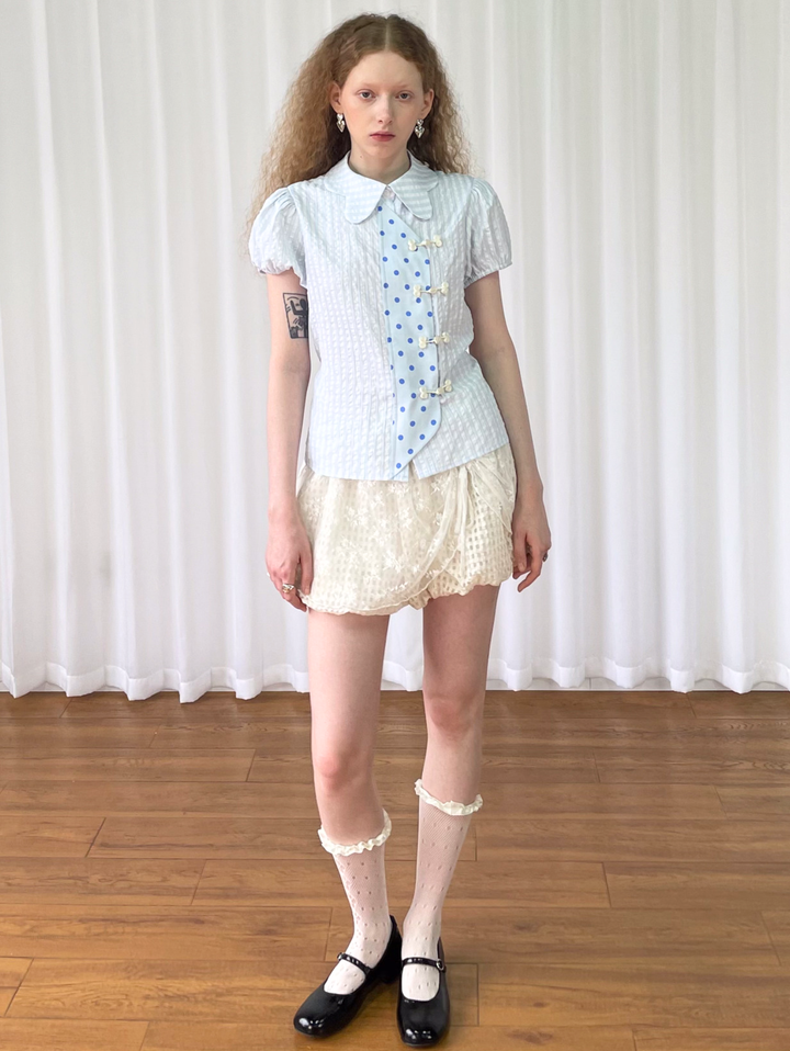 【Loose Smell】Sky Dot Panel Charm Blouse