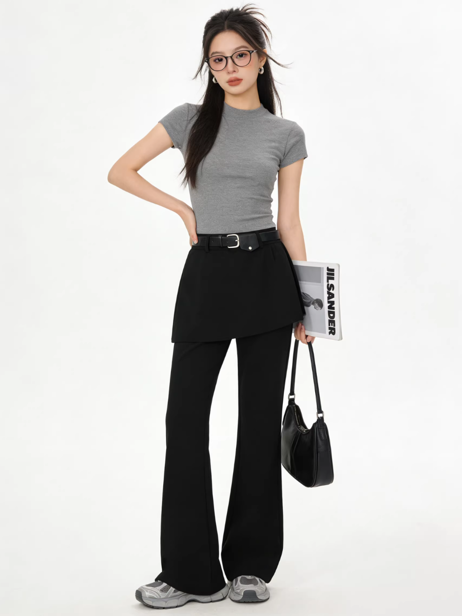 Layered Skirt Flare Pants