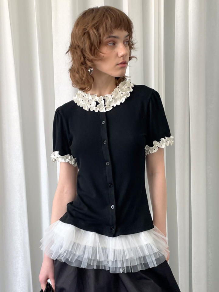 〈Pre Order〉【Loose Smell】Dot Frill Rib Top
