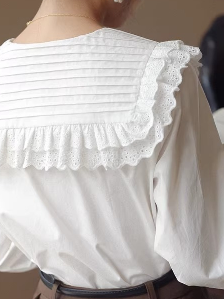Tucked Lace Collar Blouse