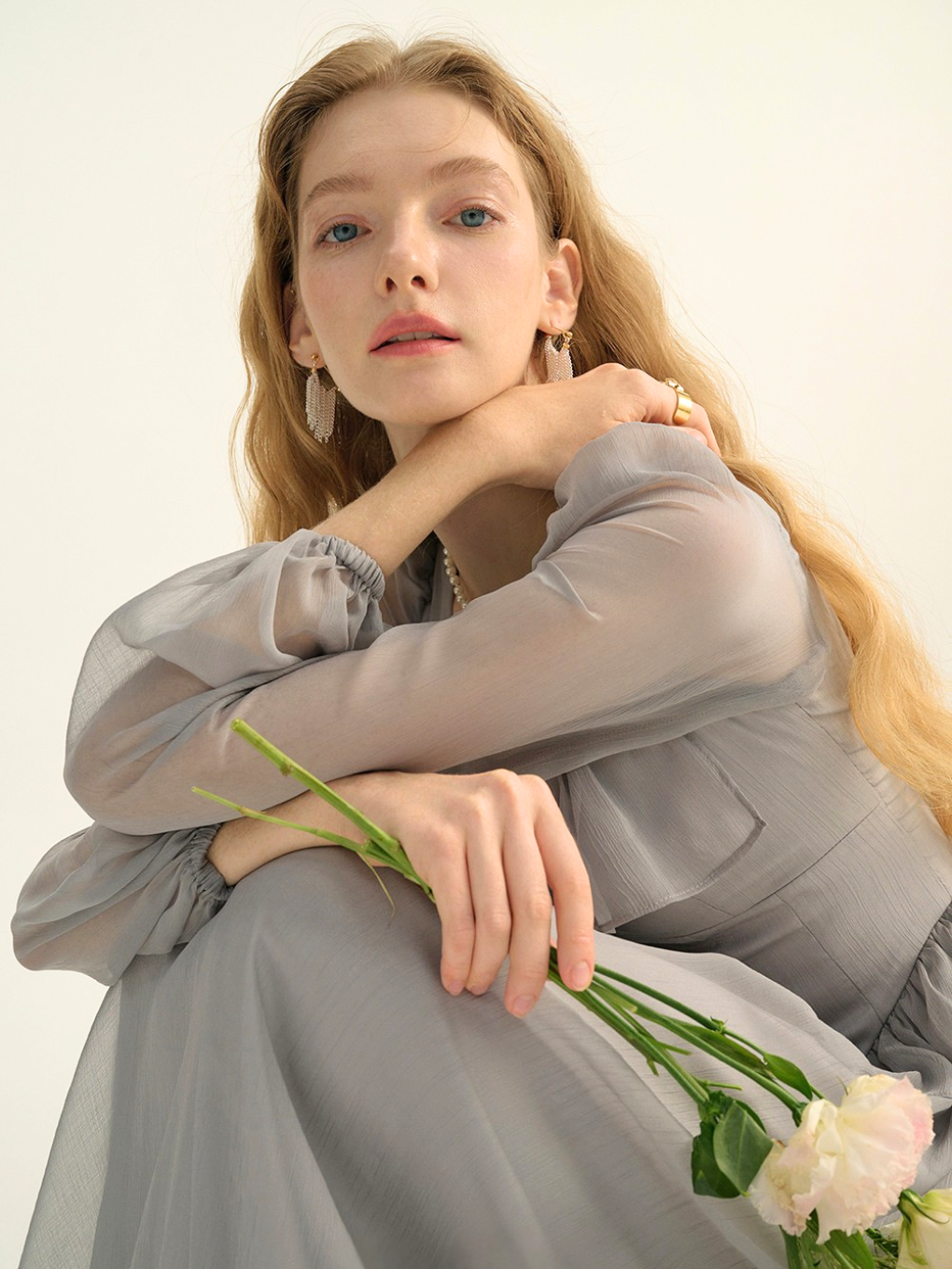 Sheer Ribbon Frill Dress