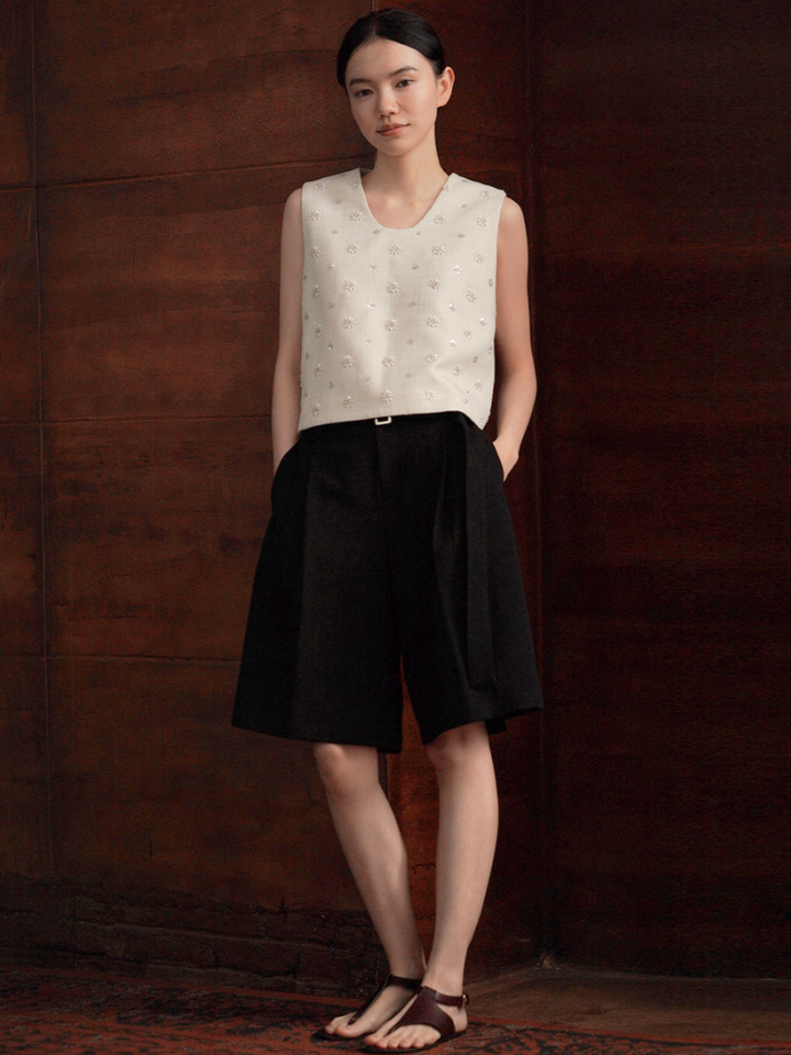 Floral Beaded Tweed Top