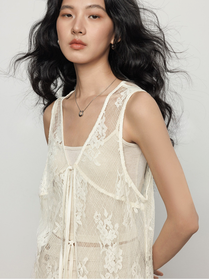 〈Pre Order〉Floral Lace Long Gilet