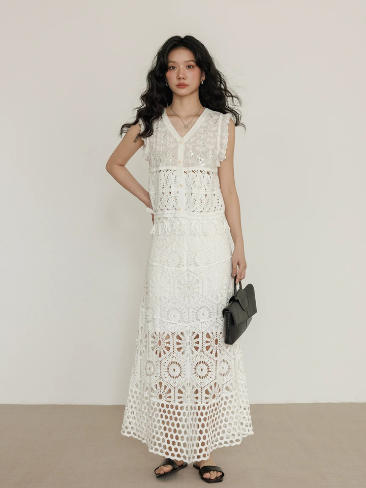 〈Pre order〉Sequin Crochet Lace Top