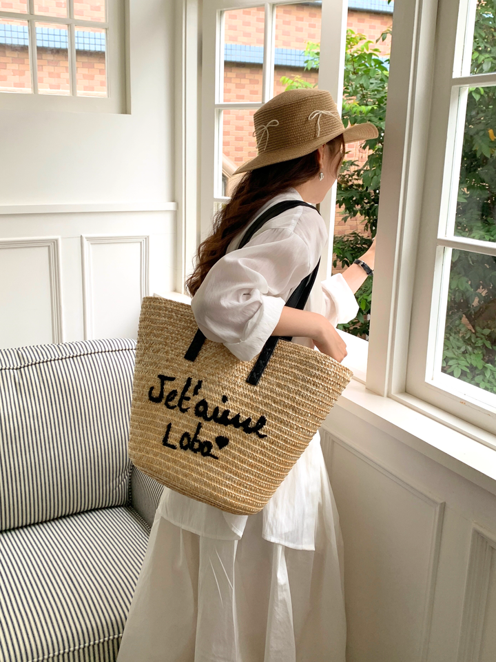 Je t’aime Logo Straw Tote Bag