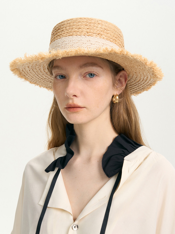 Lace Ribbon Raffia Straw Hat