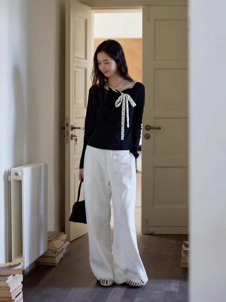 Dot Ribbon Asymmetric Cutsew