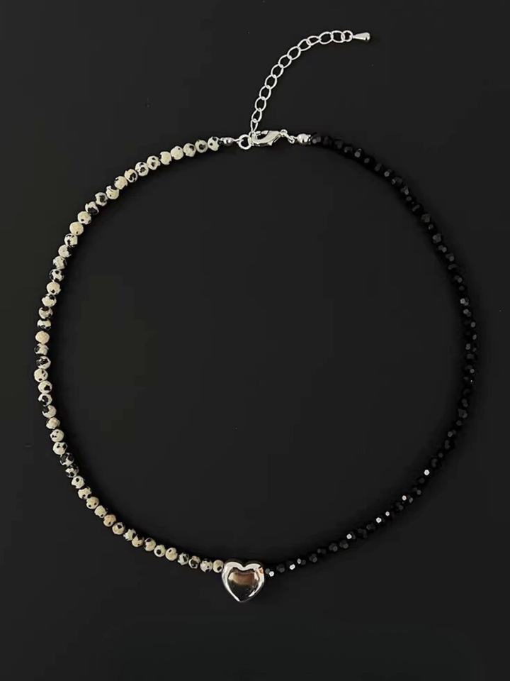 【EGO ACC】Half & Heart Beads Necklace
