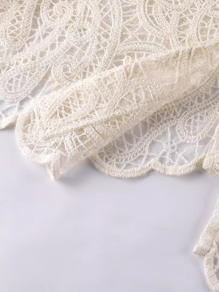 Scalloped V-Neck Lace Blouse