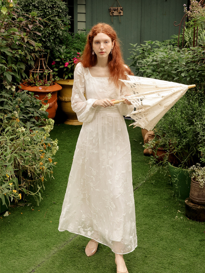 Embroidered Back Open Dress