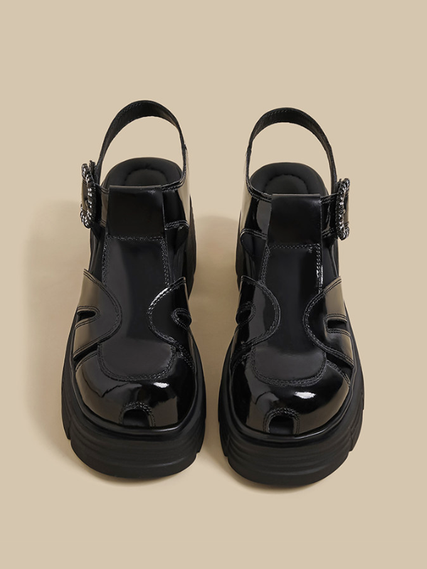 Patent Buckle Platform Sandals