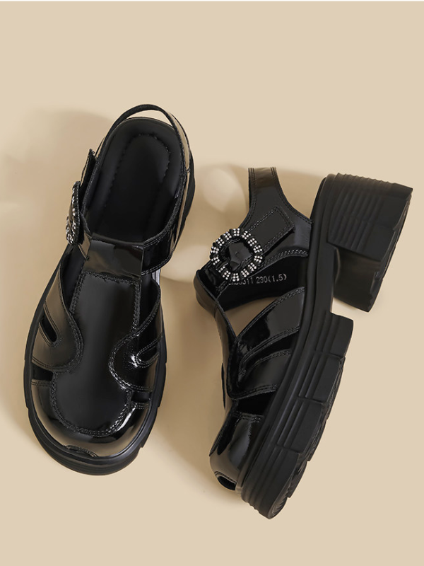 Patent Buckle Platform Sandals