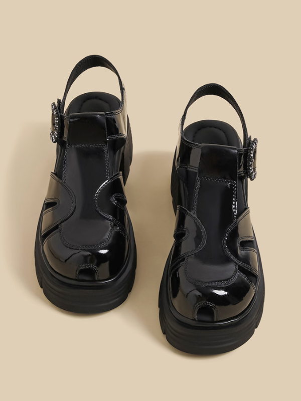 Patent Buckle Platform Sandals