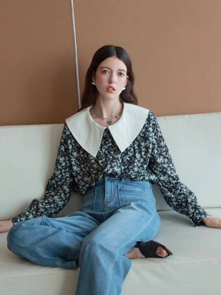 Vintage Flower Big Collar Blouse