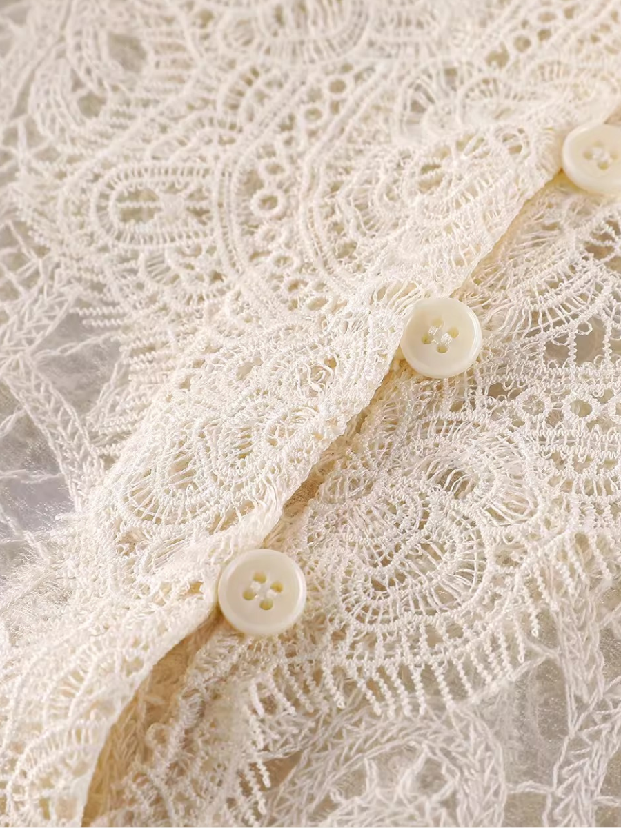 Scalloped V-Neck Lace Blouse