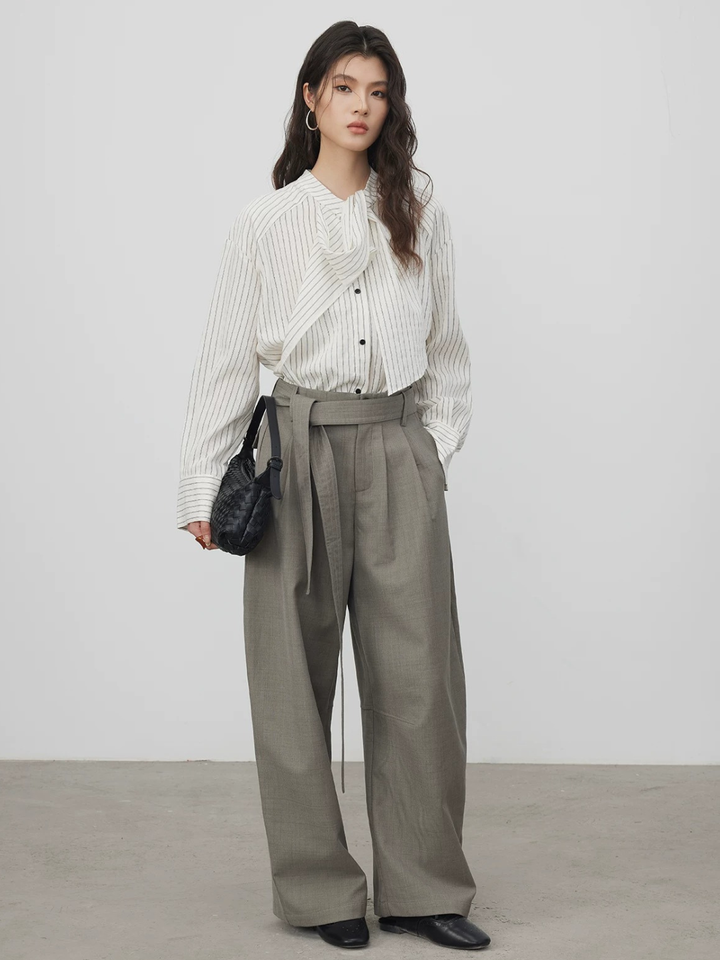 Asymmetric Tie Stripe Blouse