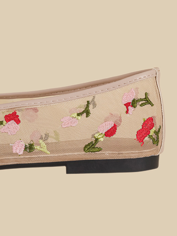 Floral Embroidery Mesh Flats