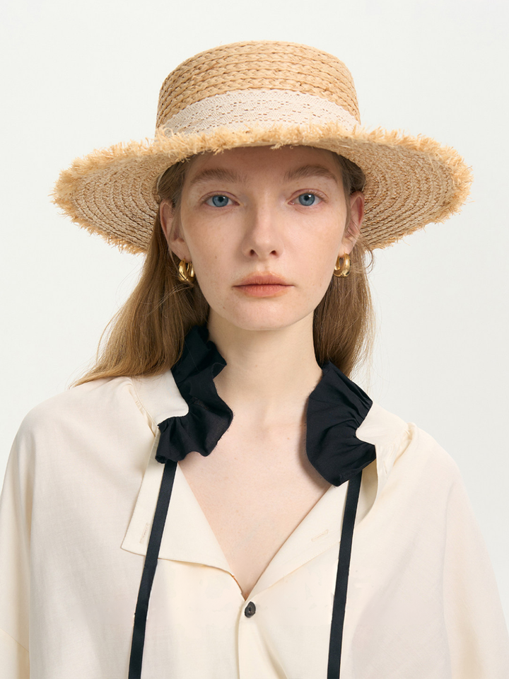 Lace Ribbon Raffia Straw Hat