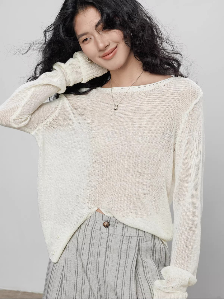 Front Slit Sheer Knit Top