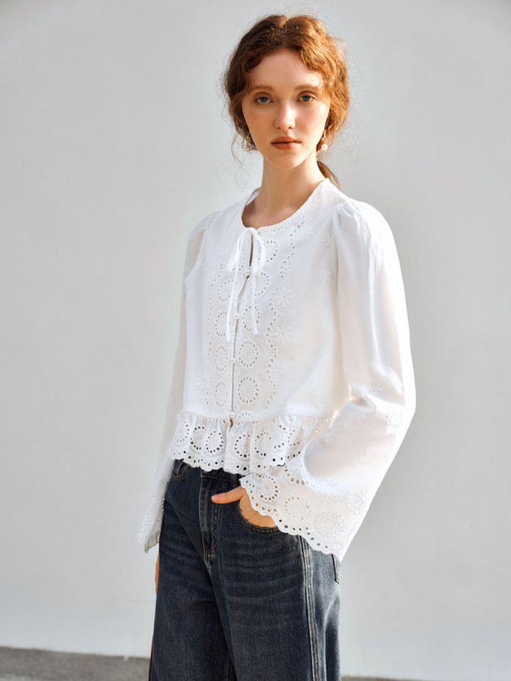 Fleur Eyelet Peplum Blouse