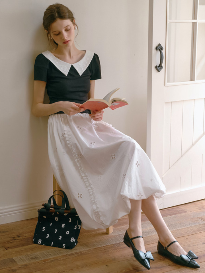 Embroidered Collar Top