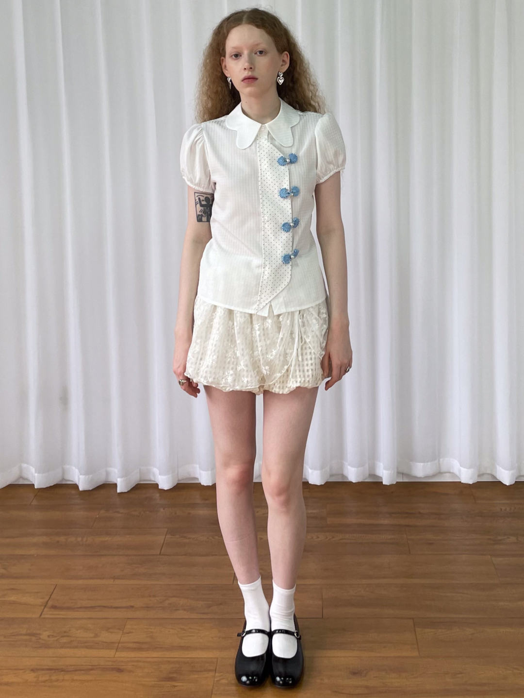 【Loose Smell】Dot Panel Charm Blouse