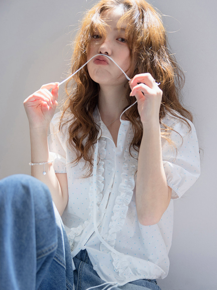 Sky Dot Frill Blouse