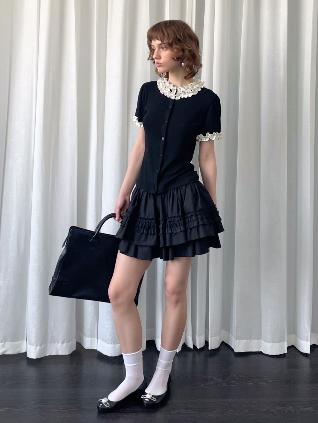〈Pre Order〉【Loose Smell】Dot Frill Rib Top