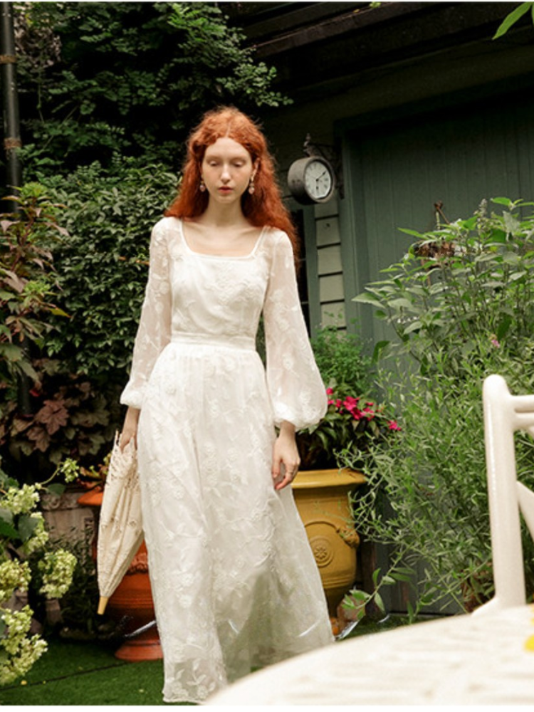Embroidered Back Open Dress