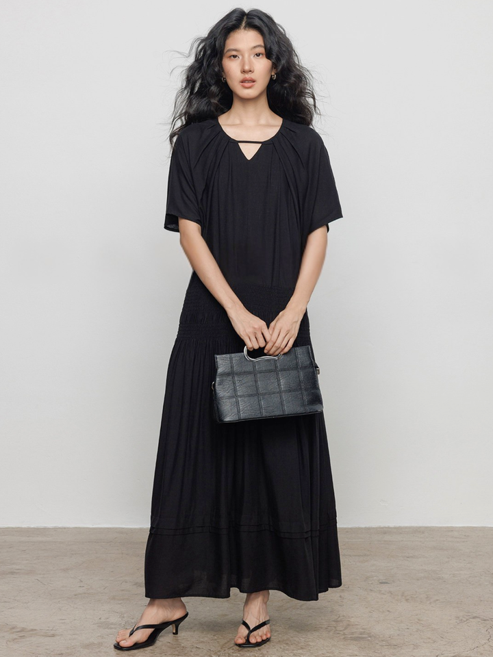 Keyhole Shirring Maxi Dress