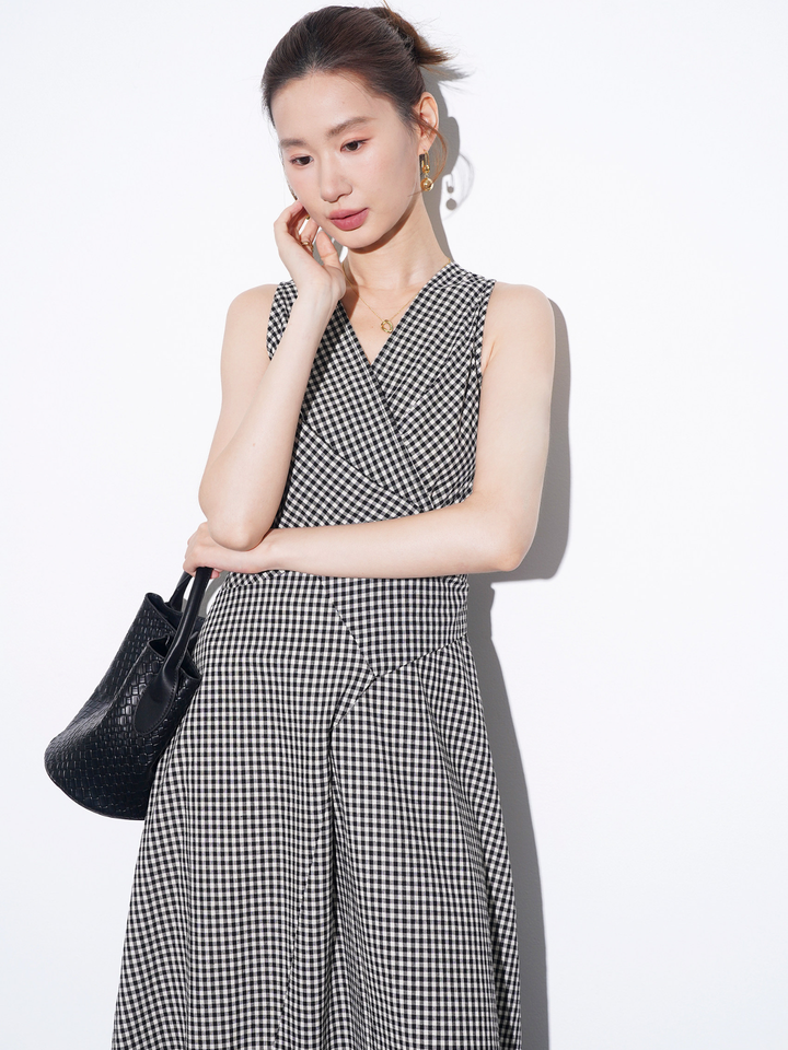 Gingham Wrap Flare Dress
