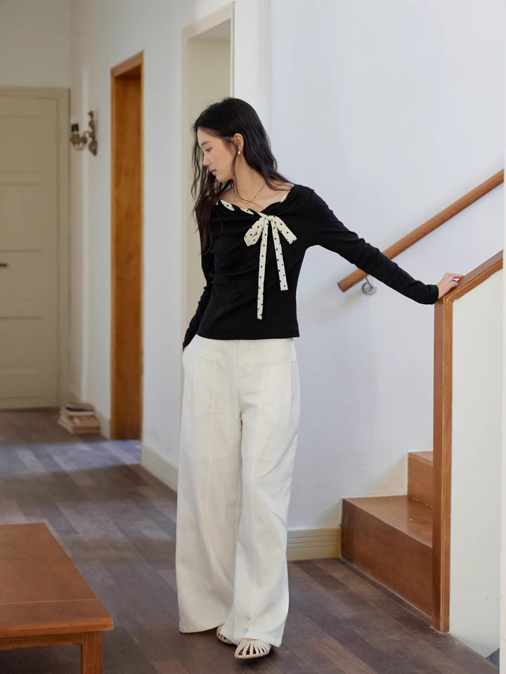 Dot Ribbon Asymmetric Cutsew
