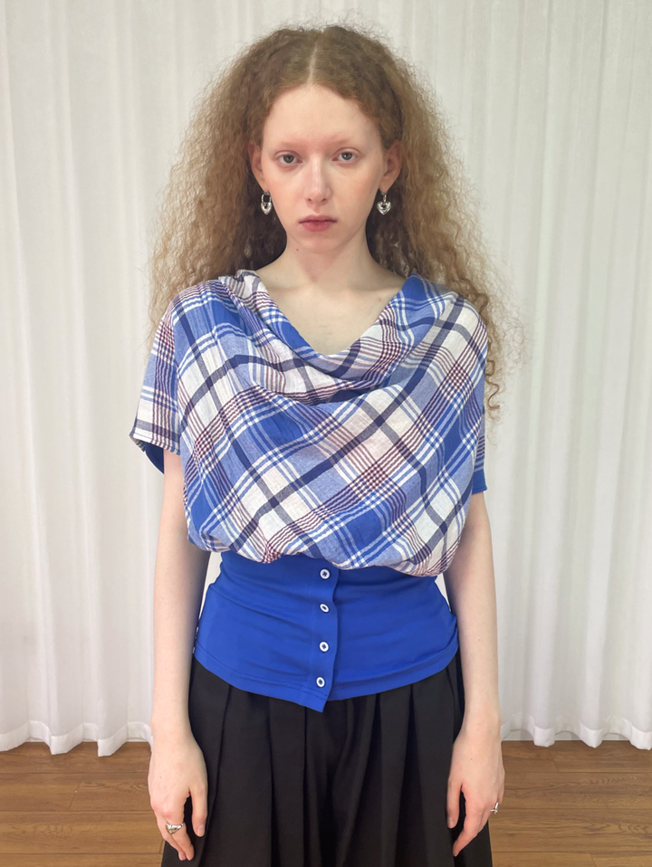 【Loose Smell】Draped Check Top