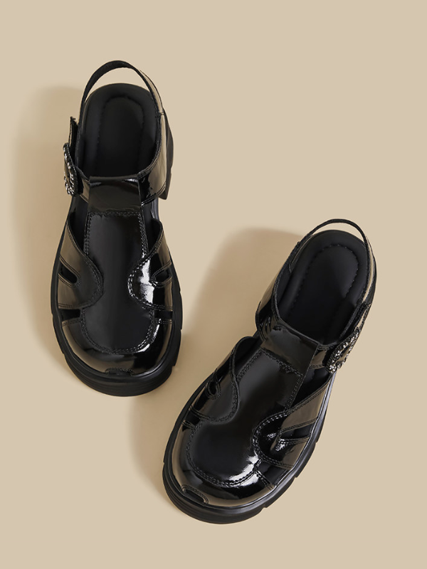 Patent Buckle Platform Sandals
