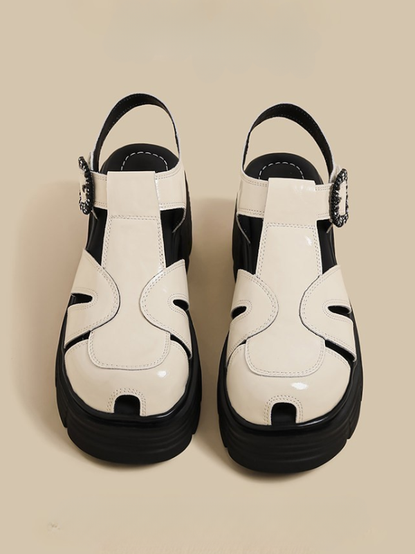 Patent Buckle Platform Sandals