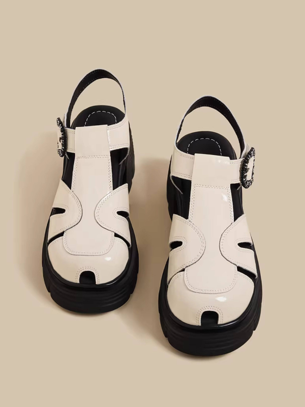 Patent Buckle Platform Sandals