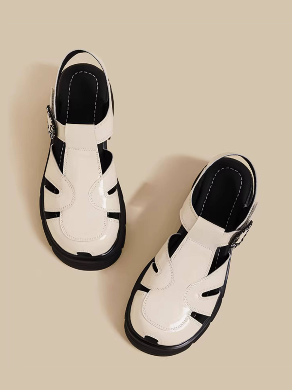Patent Buckle Platform Sandals