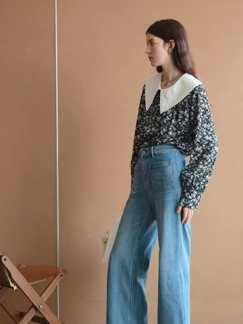 Vintage Flower Big Collar Blouse