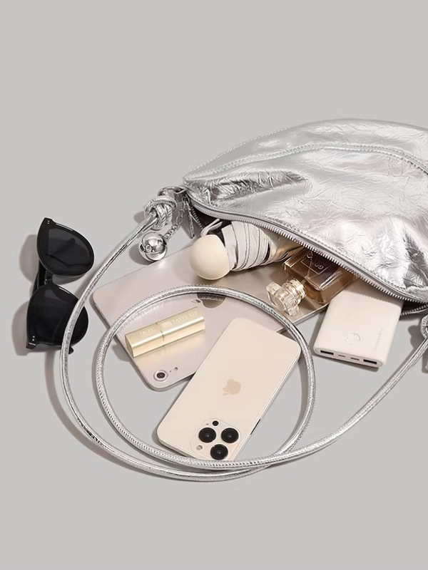 Metallic Crescent Charm Bag
