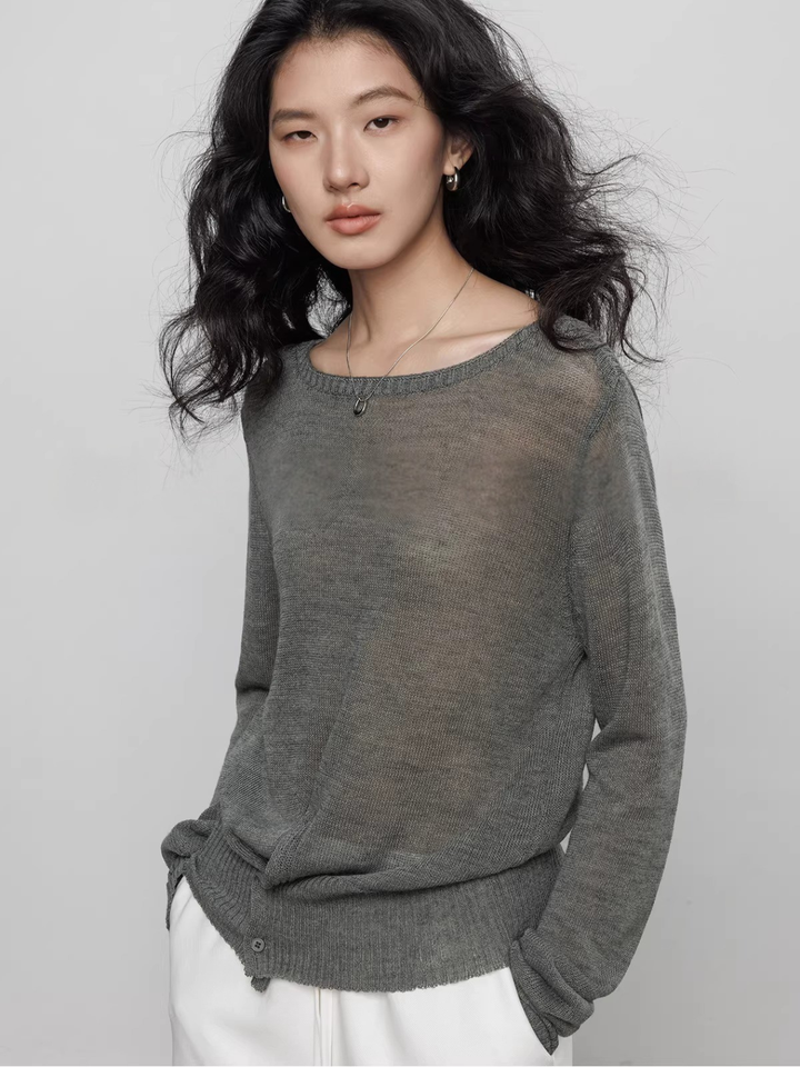 Front Slit Sheer Knit Top