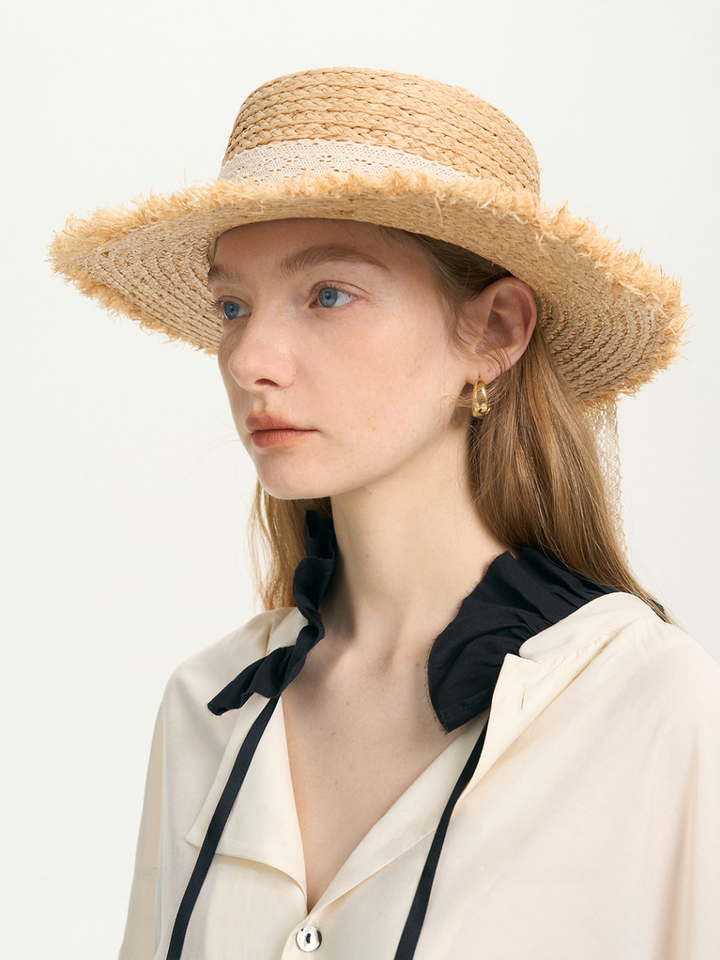 Lace Ribbon Raffia Straw Hat