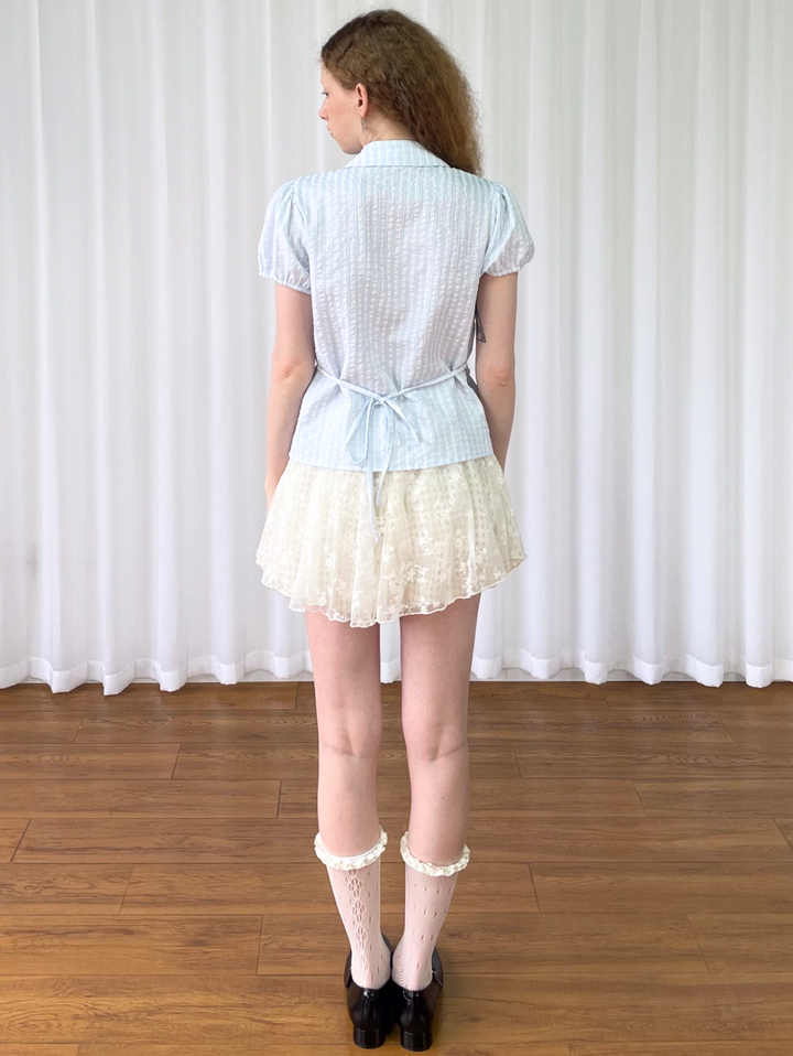 【Loose Smell】Sky Dot Panel Charm Blouse